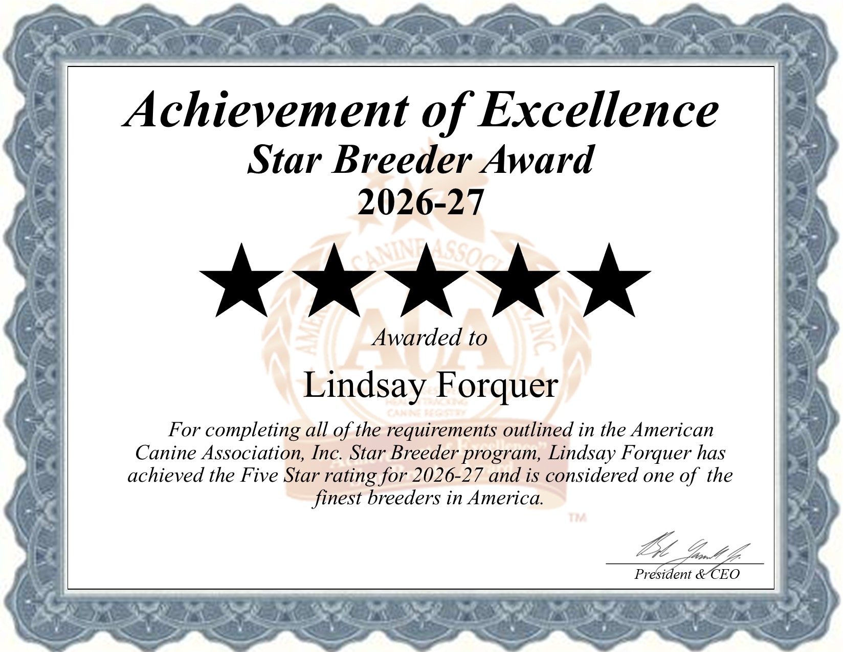 Lindsay, Forquer, dog, breeder, star, certificate, Lindsay-Forquer, Salem, IA, Iowa, puppy, dog, kennels, mill, puppymill, usda, 5-star, aca, ica, registered, Miniature Dachshund